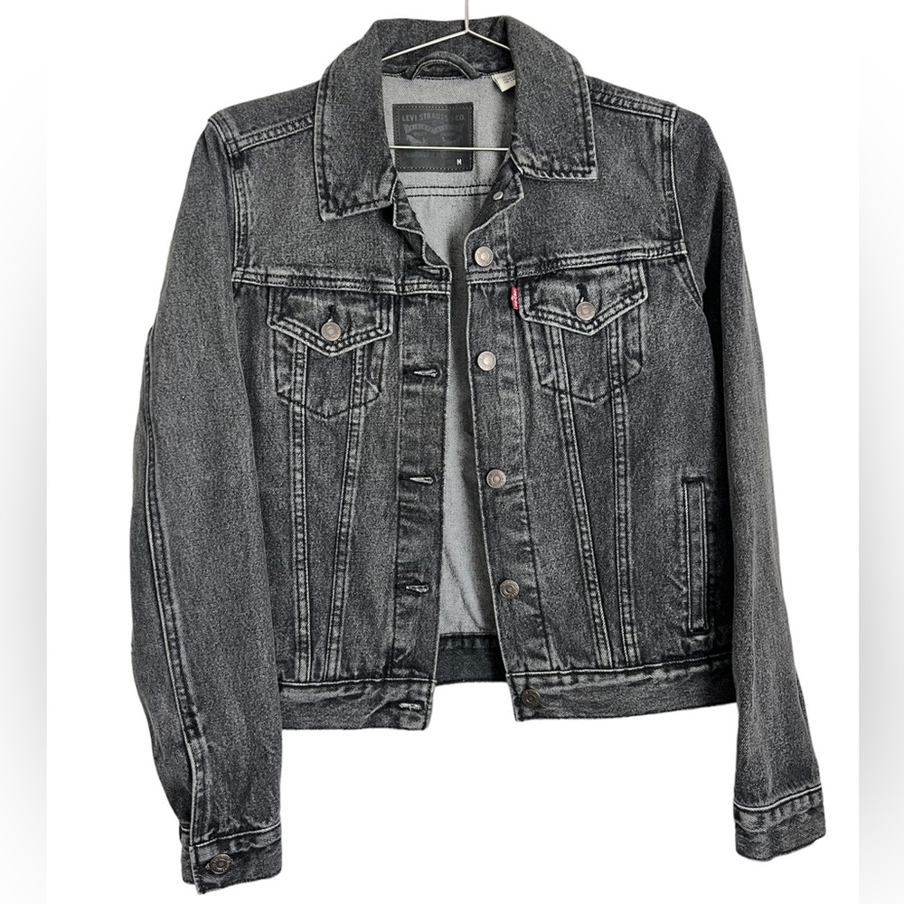 Like New Levi's Original Trucker Denim Jean Jacket Dark Gray/Faded Black Size M